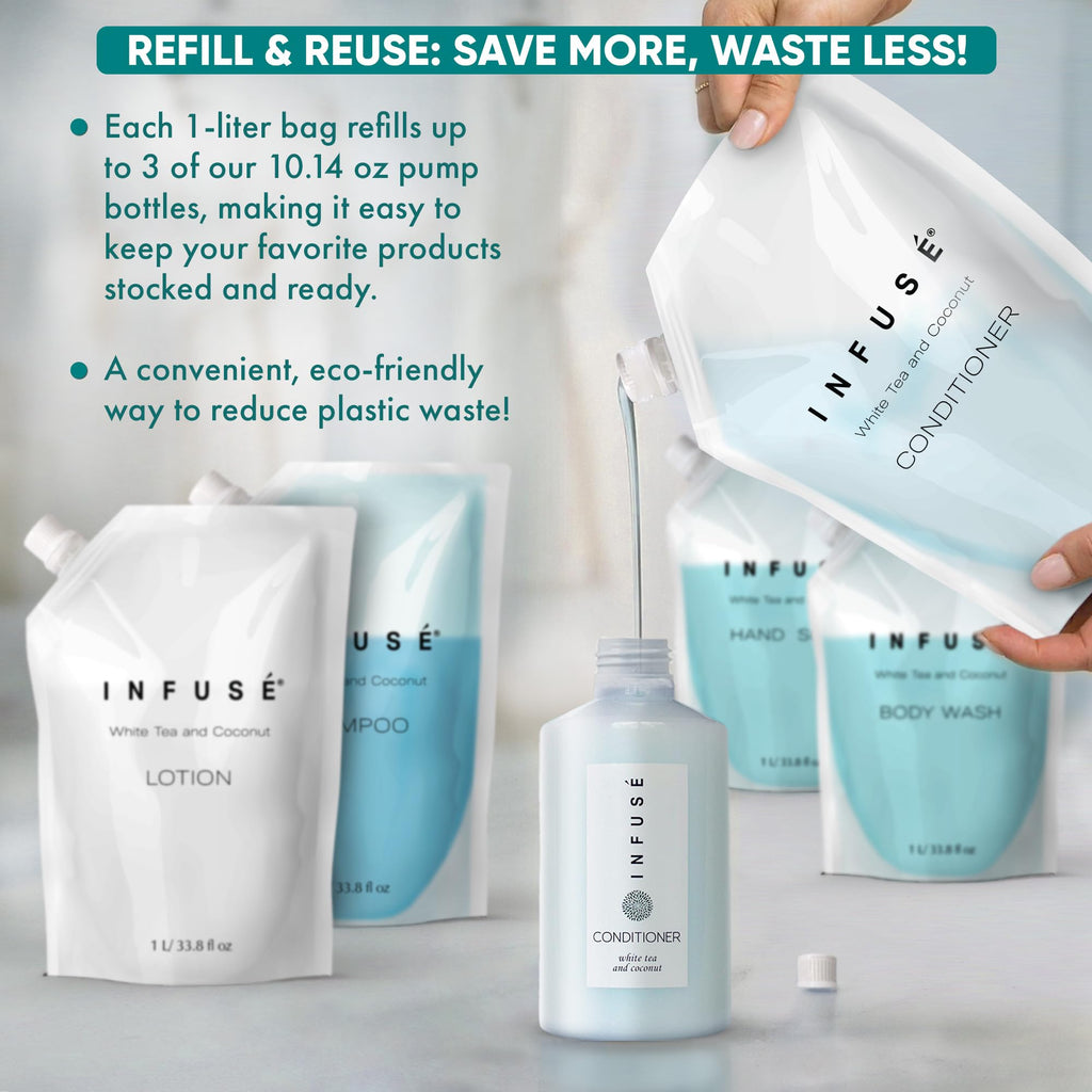 1-Pack 1 Liter Conditioner Refill Bags for Hotel Soap Dispensers