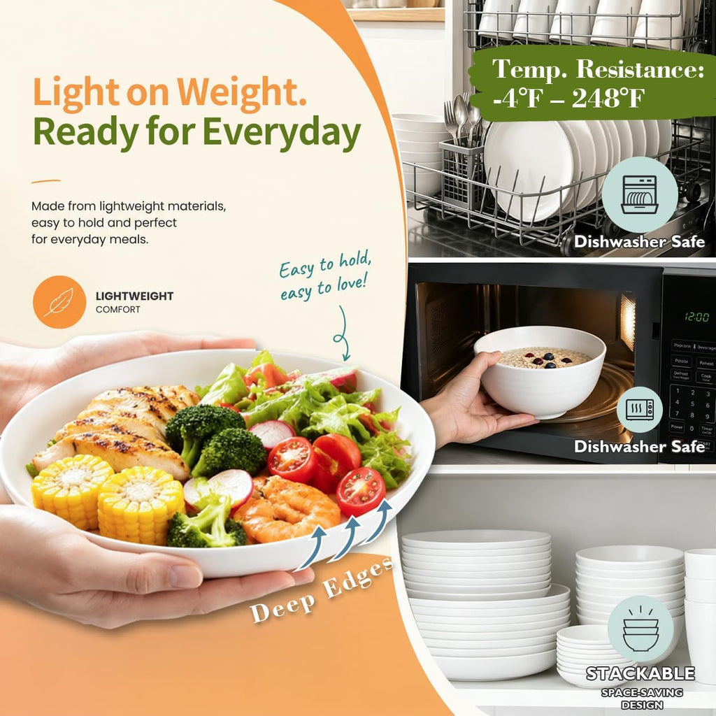 Modern Plates and Bowls Sets for 8,White Dinnerware Sets 40PCS Dishes