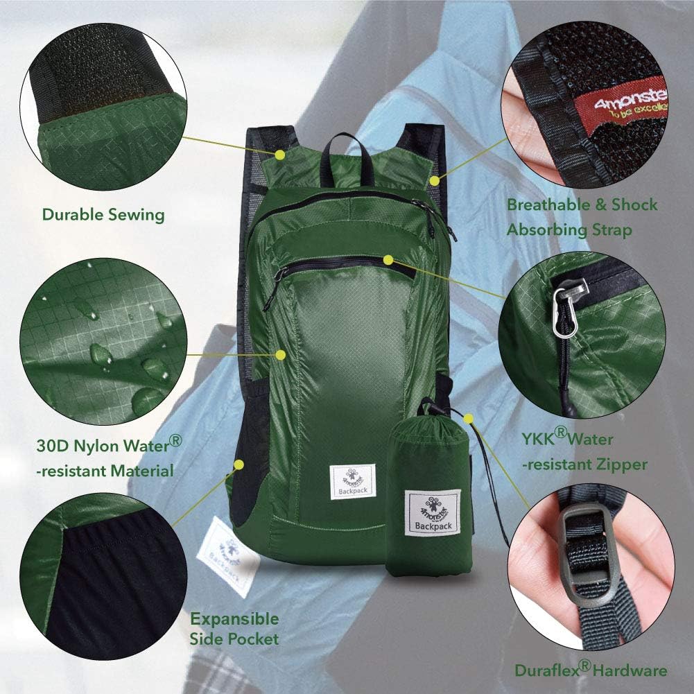 Hiking Daypack,Water Resistant Lightweight Packable Backpack for Travel Camping Outdoor