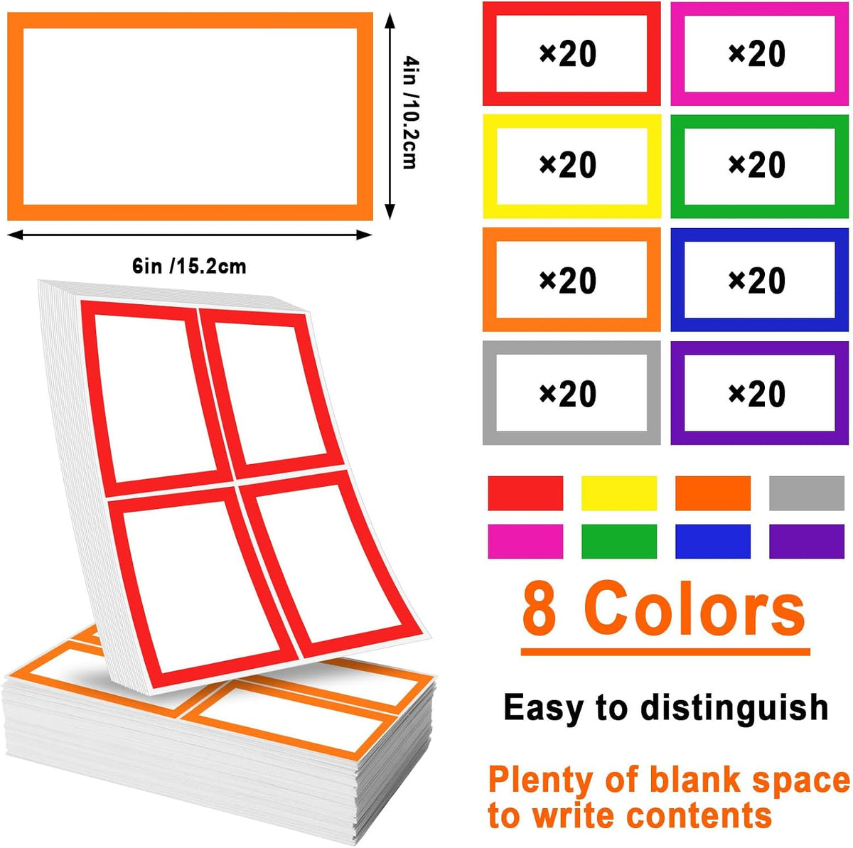 6 x 4 inch Large Moving Labels for Boxes, Blank Moving Boxes Labels Stickers, 160pcs 8 Color Coded Moving Stickers
