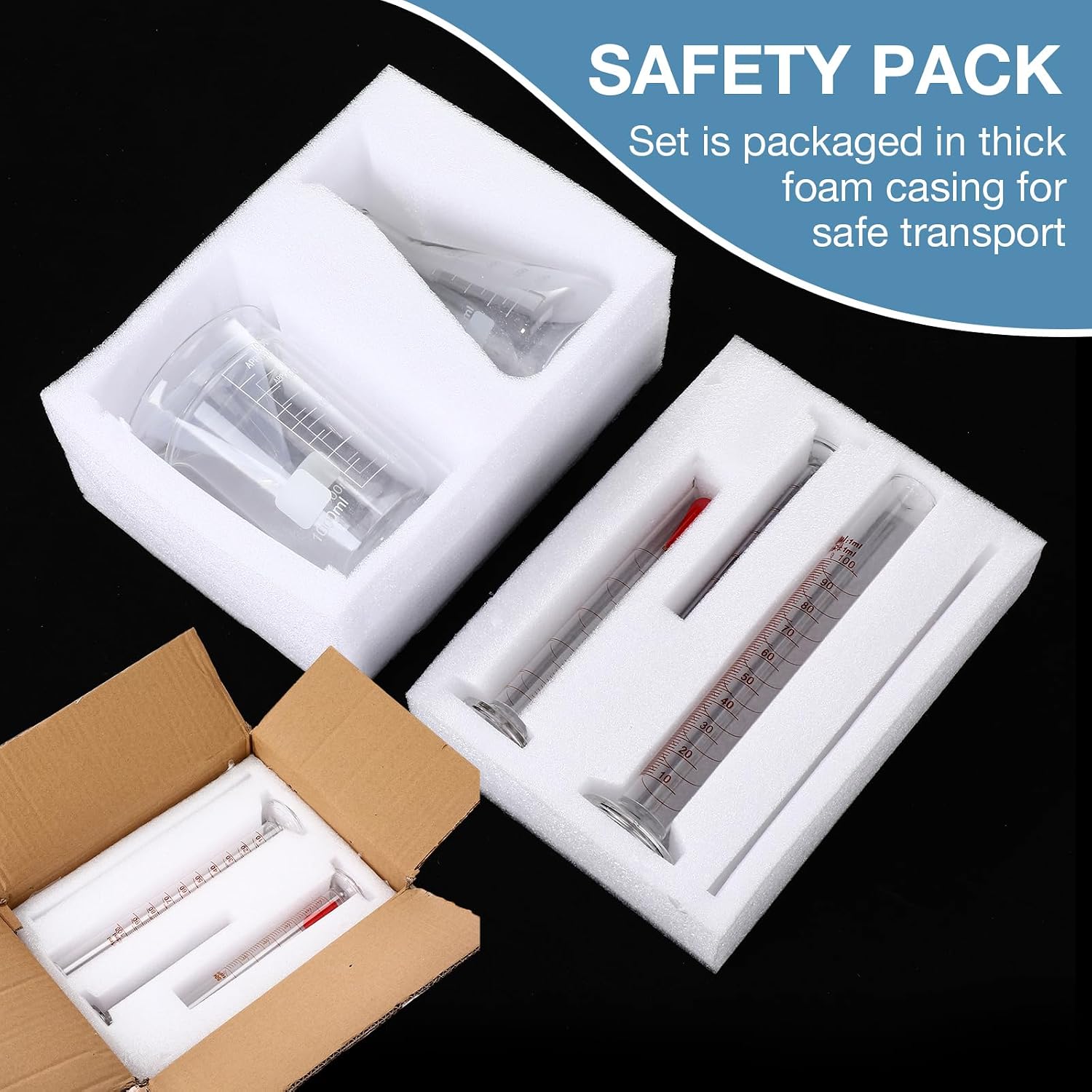 9 Pcs Lab Glass Beaker Set Includes Glass Graduated Cylinder 500ml 1000ml Erlenmeyer Flask 500ml Graduated Cylinder