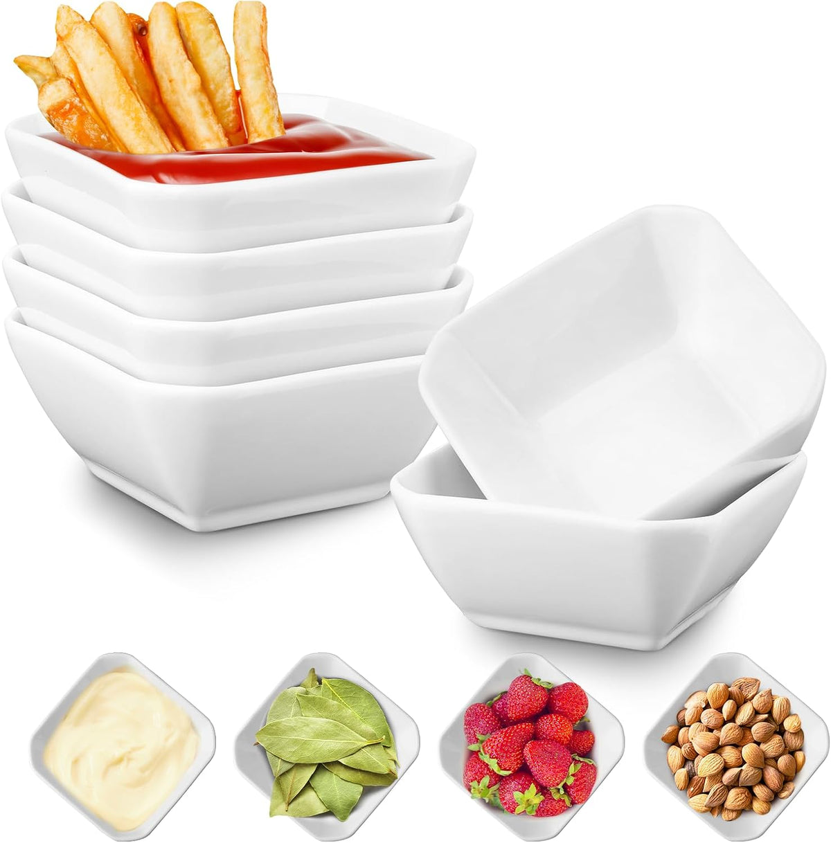 6 Pack Soy Sauce Dishes, 3 oz Ceramic Dipping Bowls, Pinch Bowls, Small Dip Bowl Set, Sauce Dish Bowl, Mini Bowl for