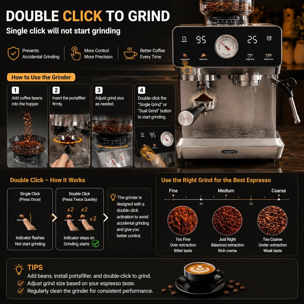 Espresso Machine with Grinder, 20-Bar Programmable Semi-Automatic Coffee Maker, Visual Pressure Gauge & Touchscreen