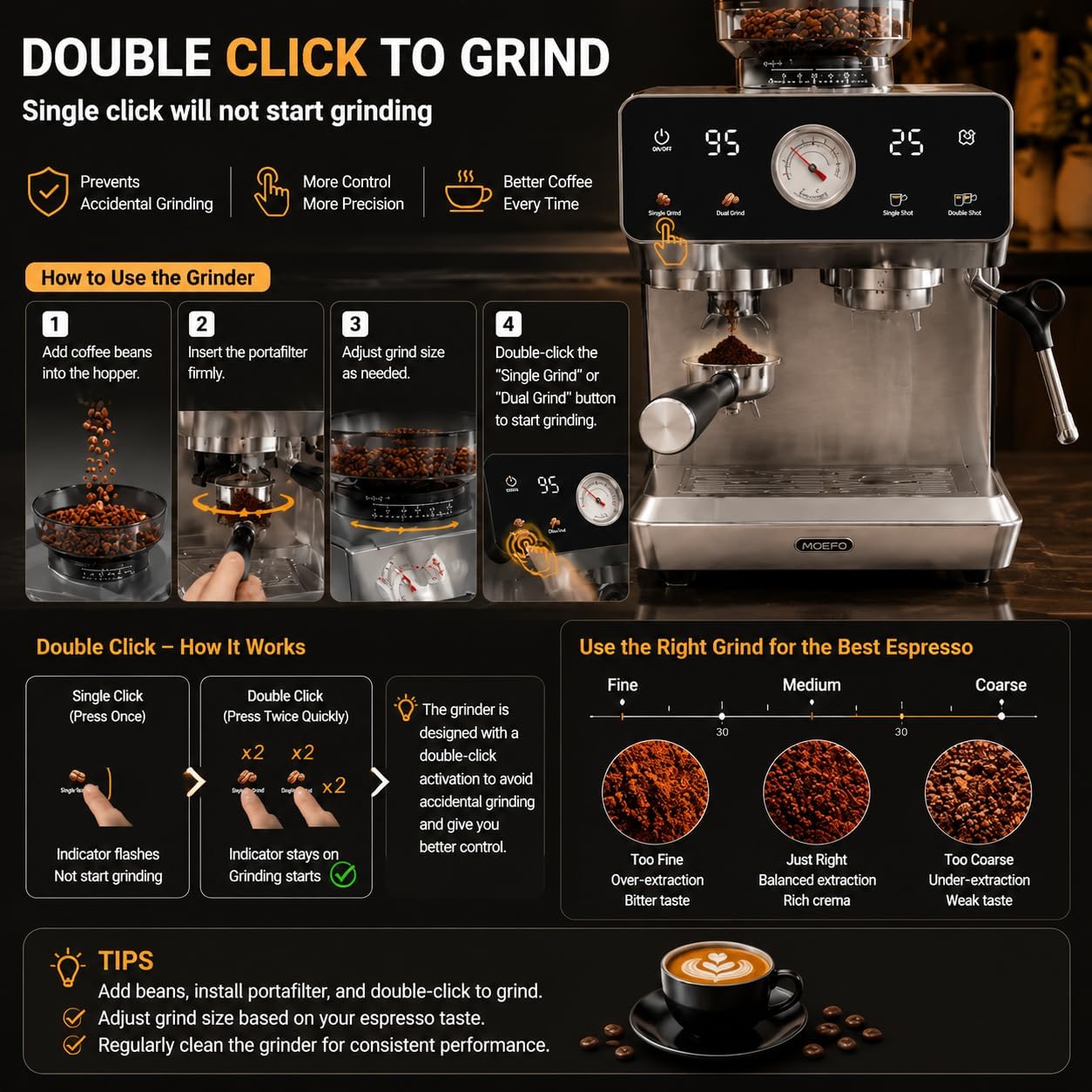 Espresso Machine with Grinder, 20-Bar Programmable Semi-Automatic Coffee Maker, Visual Pressure Gauge & Touchscreen
