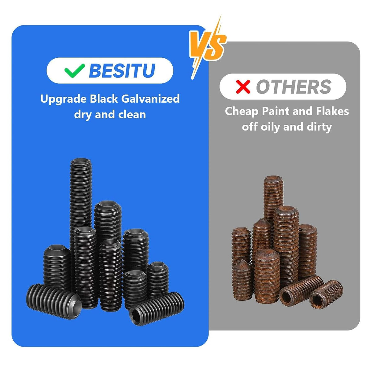 200Pcs M3 Set Screw, Carbon Steel Socket Cup Screw Kit, 8 Common Sizes Headless Hex Socket Screws Set for Fastening and Connecting Objects, Black Flat End