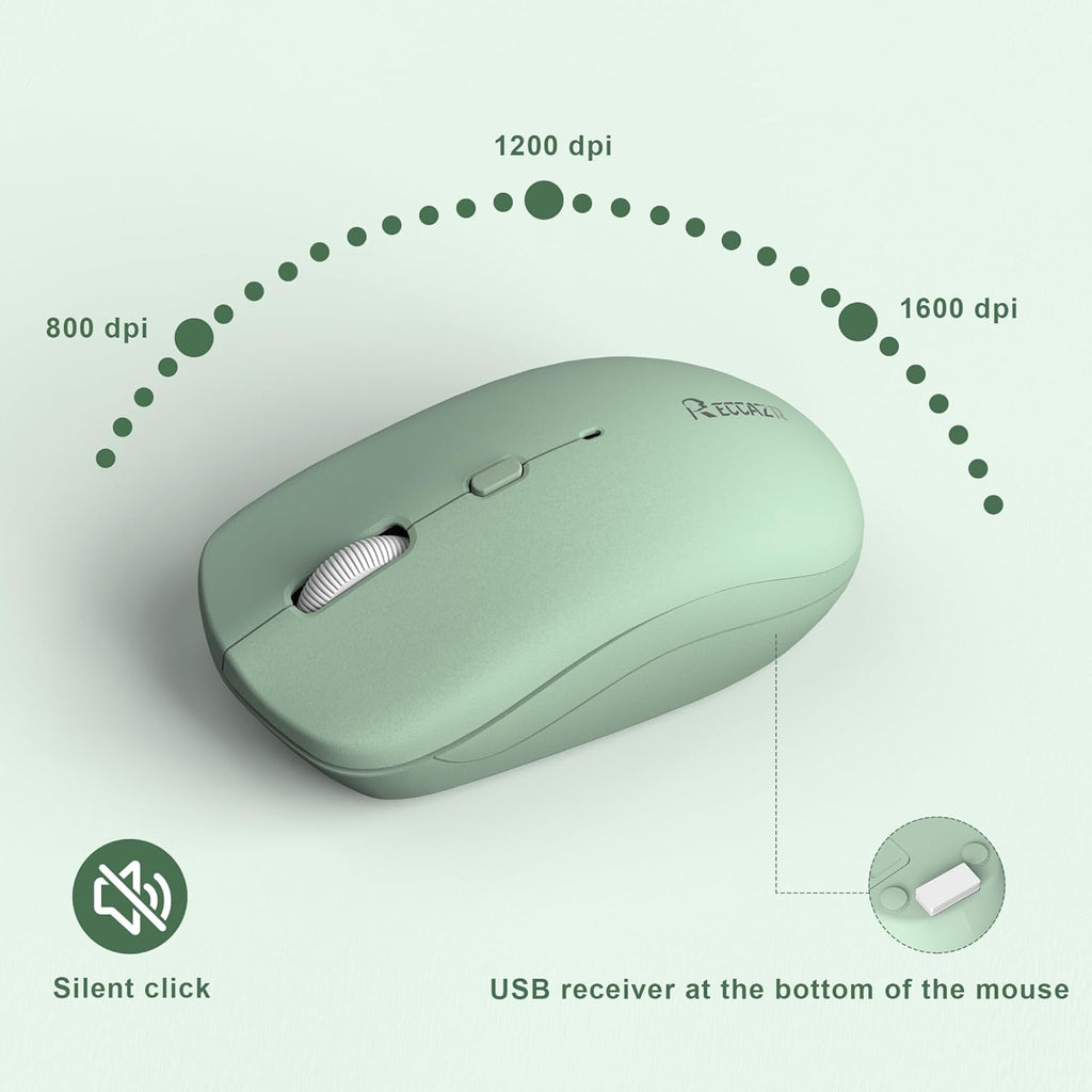 Wireless Keyboard and Mouse Combo Silent for Office and Home(Avocado Green) | 2.4G Full Size Silent Cordless Keyboard
