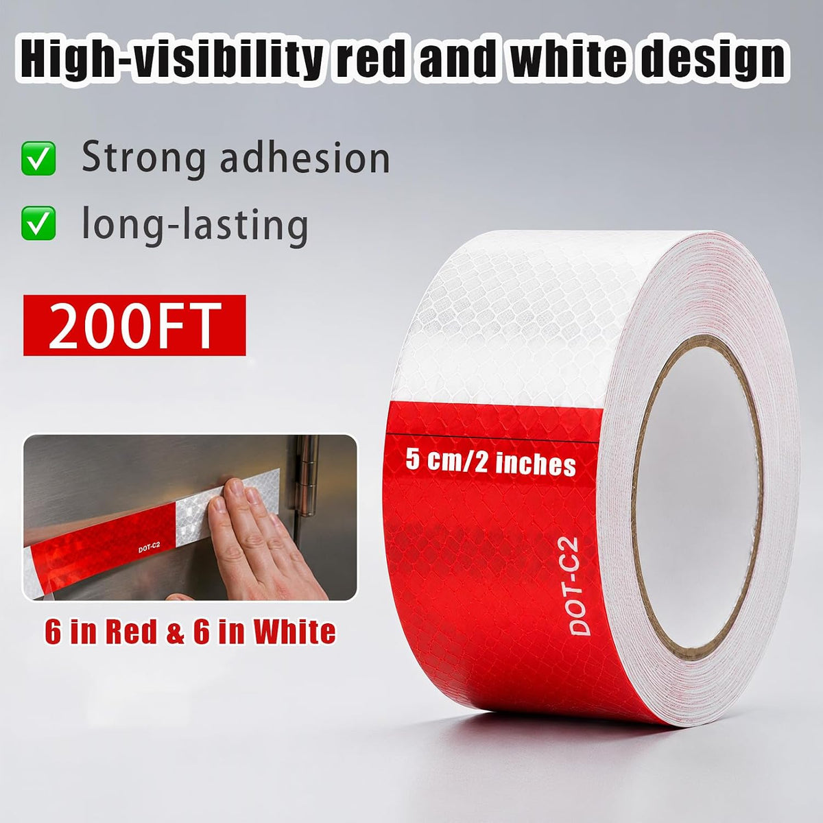 DOT-C2 Reflective Safety Tape 2 Inch x 200 Feet Red White Conspicuity Tape