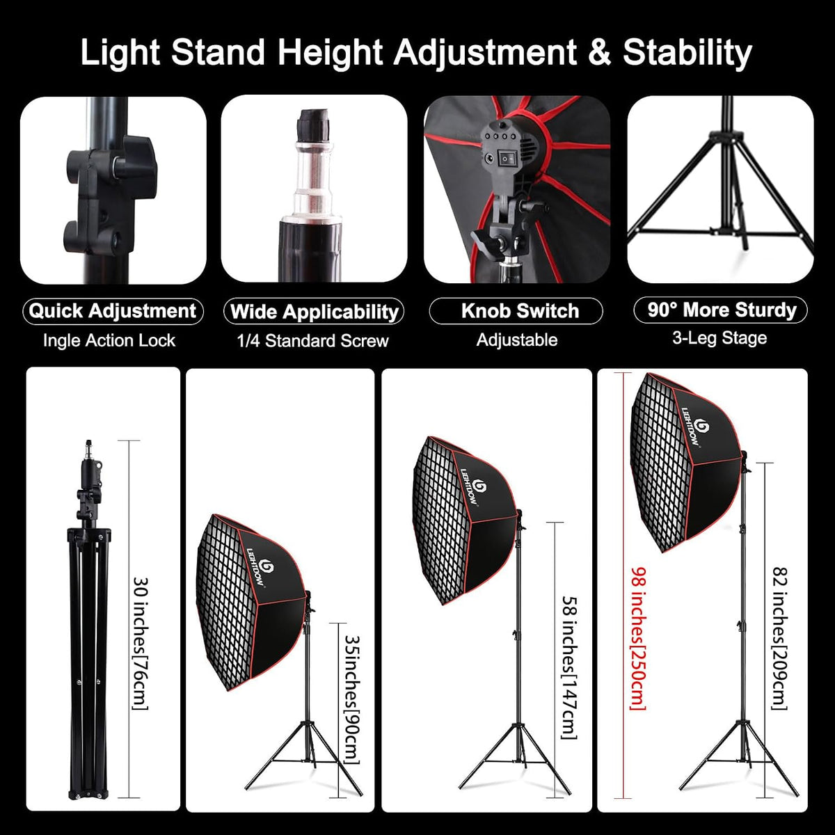 Light Box Photography Lighting Kit:2-Pack 37" Octa Softbox,Honeycomb Grid,110W LED Lamps,RC,Tripod Stands for Studio