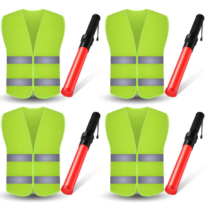 8 Pcs 16 Inch Traffic Wand Reflective Safety Vest Set, Neon Green