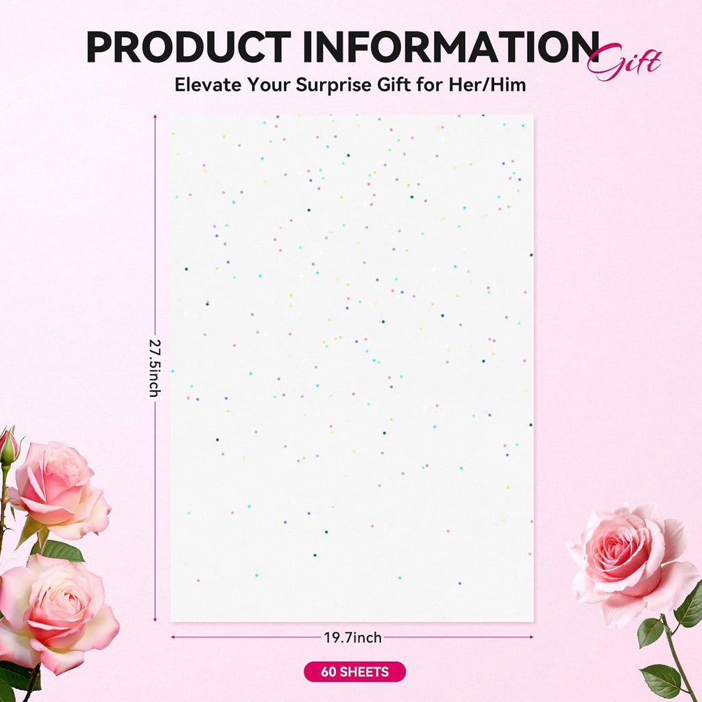 60 Sheets White Glitter Tissue Paper for Gift Bags - 27.5x19.7 Inches