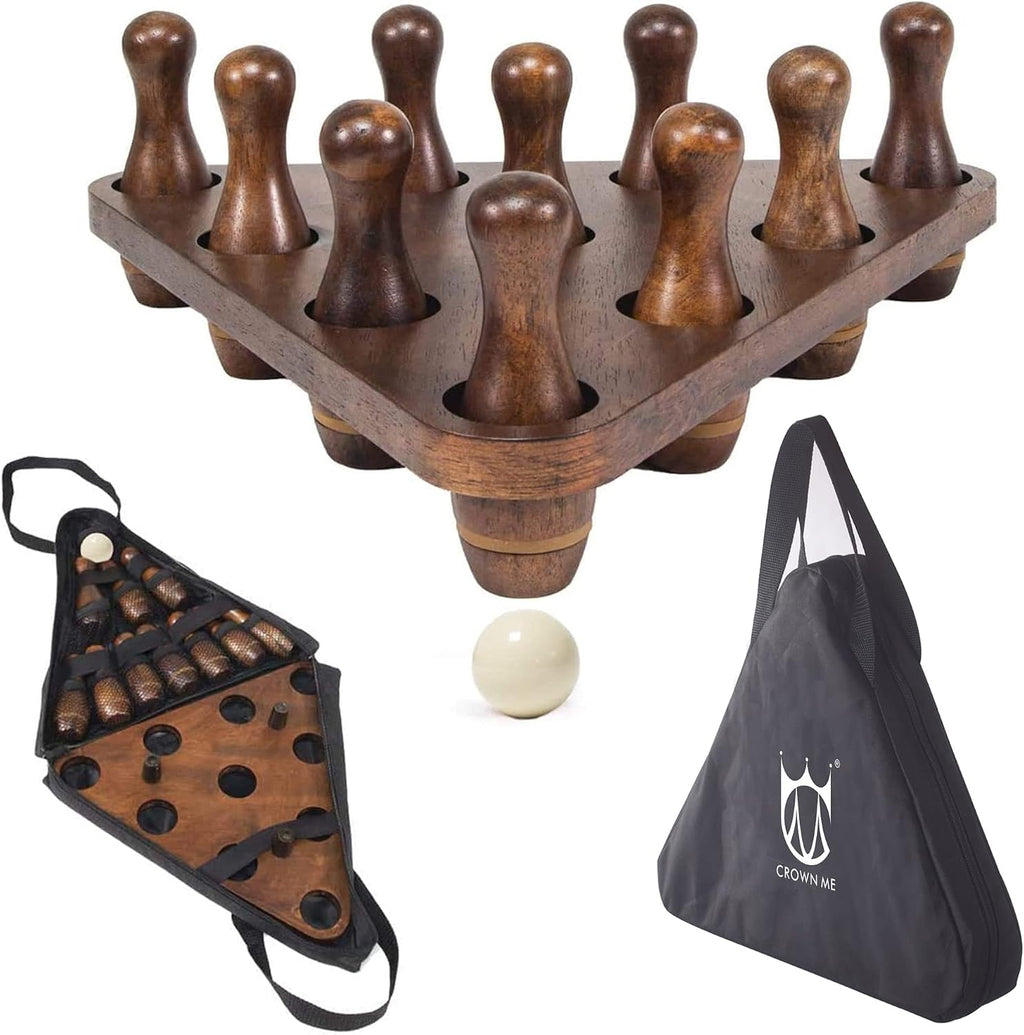 Shuffleboard Bowling Pin Set with 10 Pcs Bowling Pins Durabel Triangular Pinsetter Resin Bowling Ball and Carrying Bag