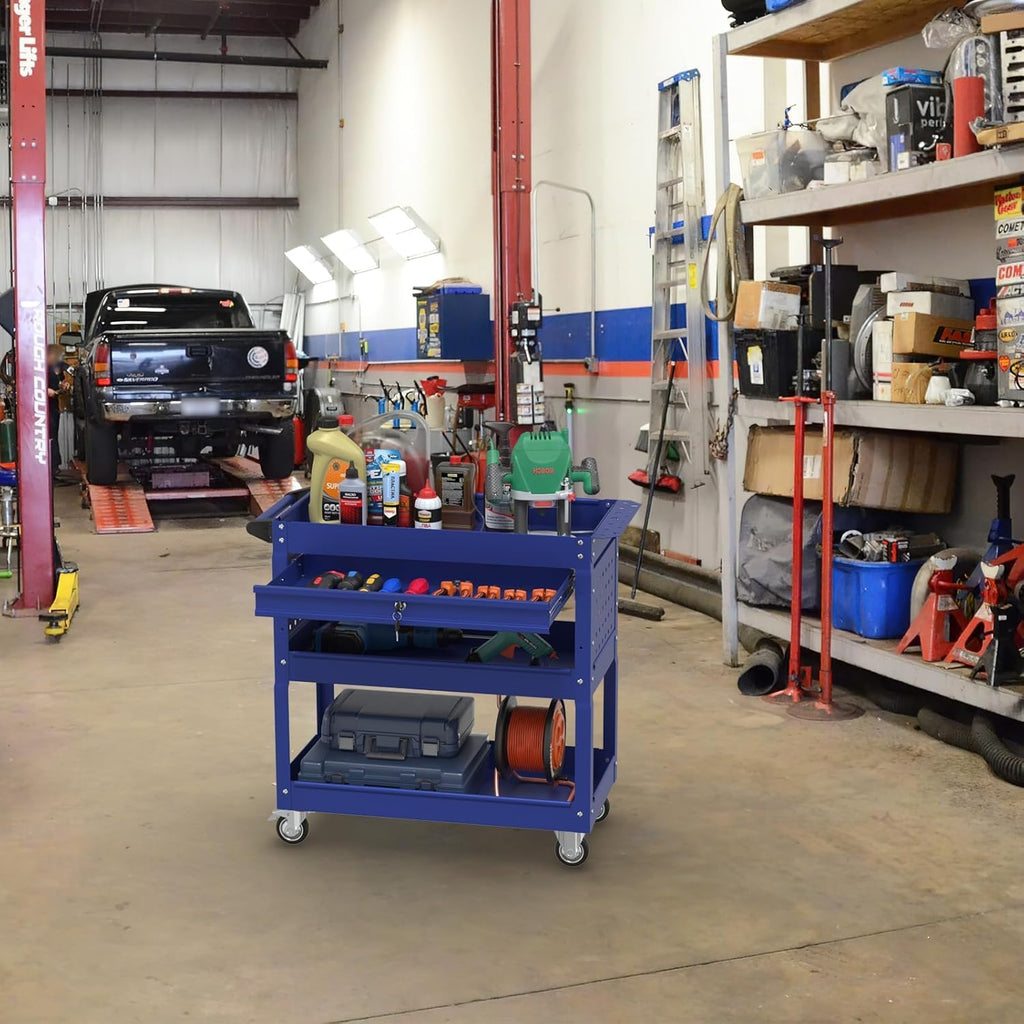 3 Tray Rolling Tool Cart with Drawers, 400 LBS Capacity Mechanic Tool Cart on Wheels, Heavy Duty Utility Cart with