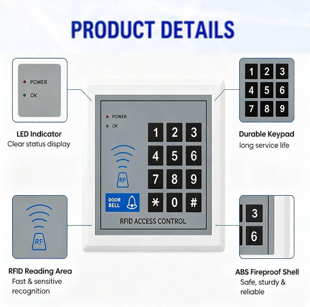 Fully Access Control System Kit,Easy to Install,1000 Users, Wiegand 26, 125KHz RFID Door Entry Keypad+NC Electric