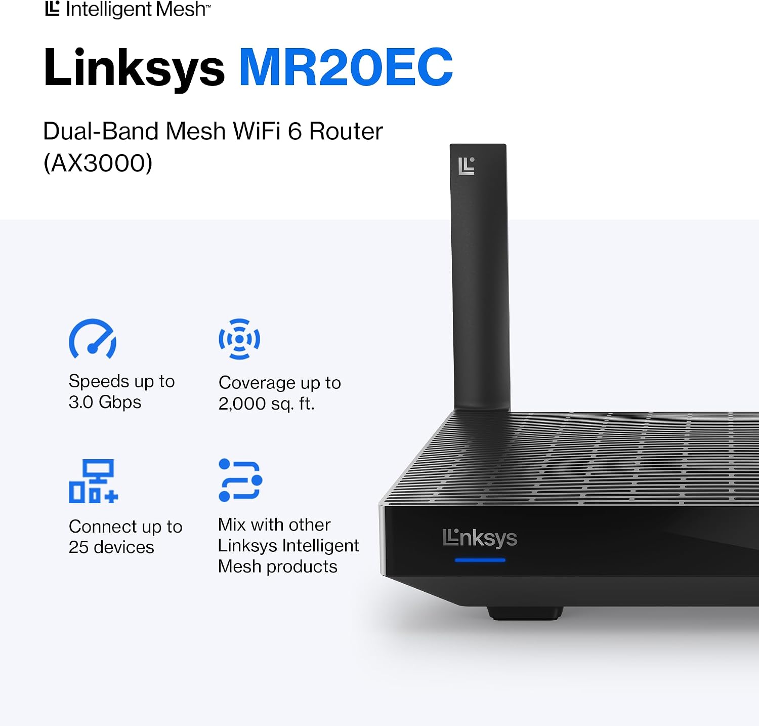 MR20EC | Dual-Band Mesh WIFI 6 Router | 3.0 (AX3000) Speeds | Connect 25+ Devices | 2,000 Sq Ft Coverage | 18 Month