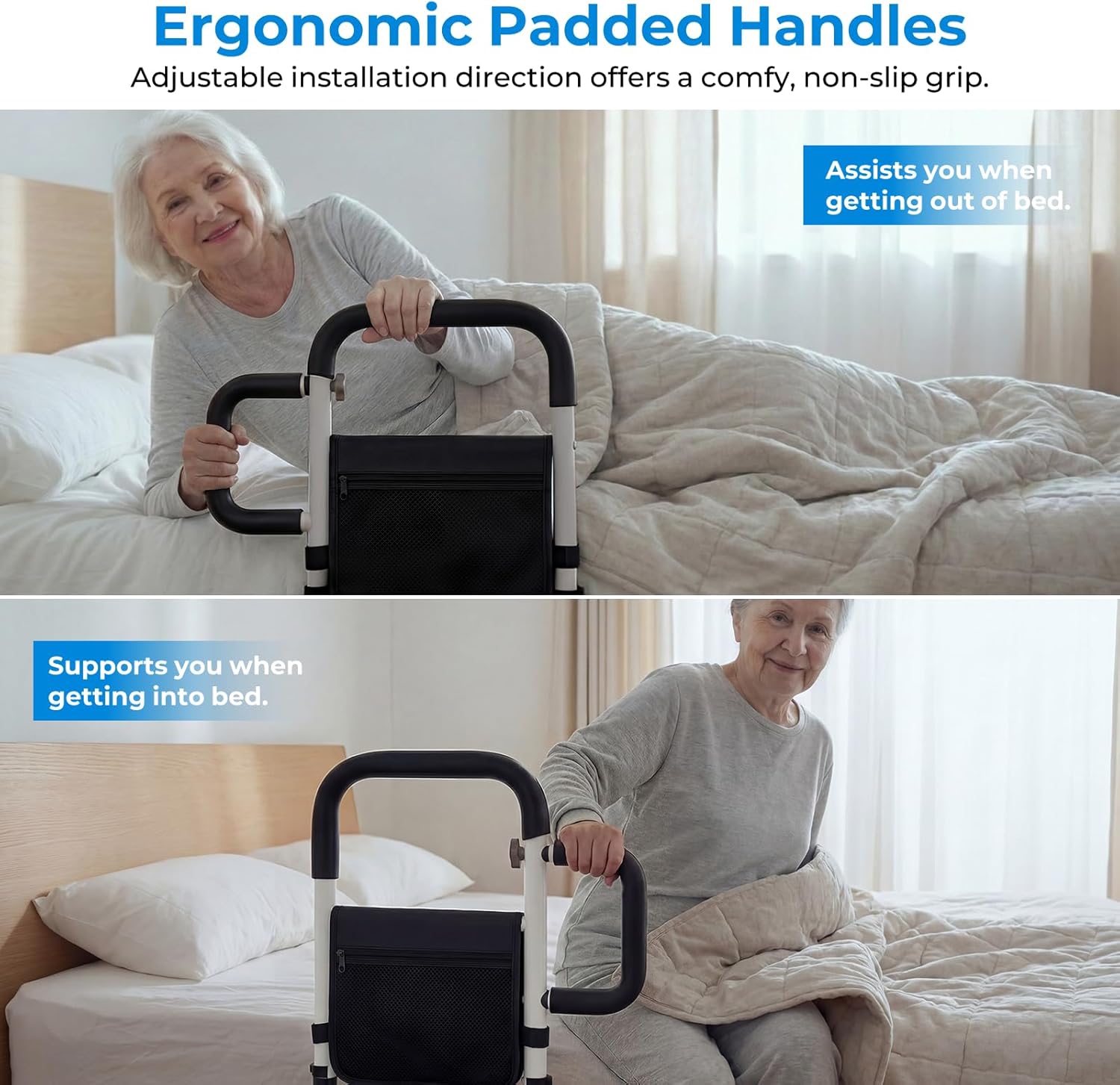 Bed Rails for Elderly Adults Safety, ASTM Certified Bed Rail for Seniors with Motion Sensor Light, Non-Slip Handle &