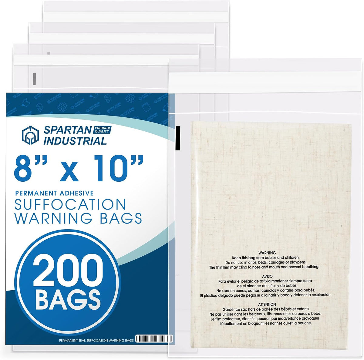 8” X 10” (200 Count) Self Seal Clear Poly Bags with Suffocation Warning