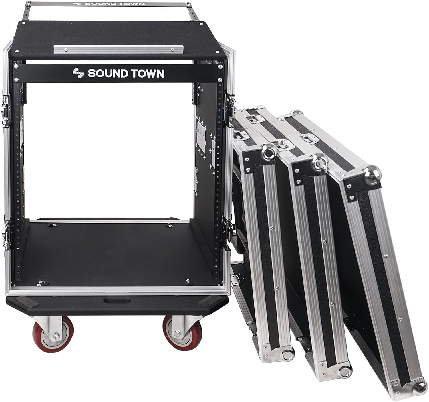 Enhanced 1/2" (12mm) Plywood 12U PA DJ Rack/Road Case with 11U Slant Mixer Top, 20’’ Rackable Depth, DJ Work Table