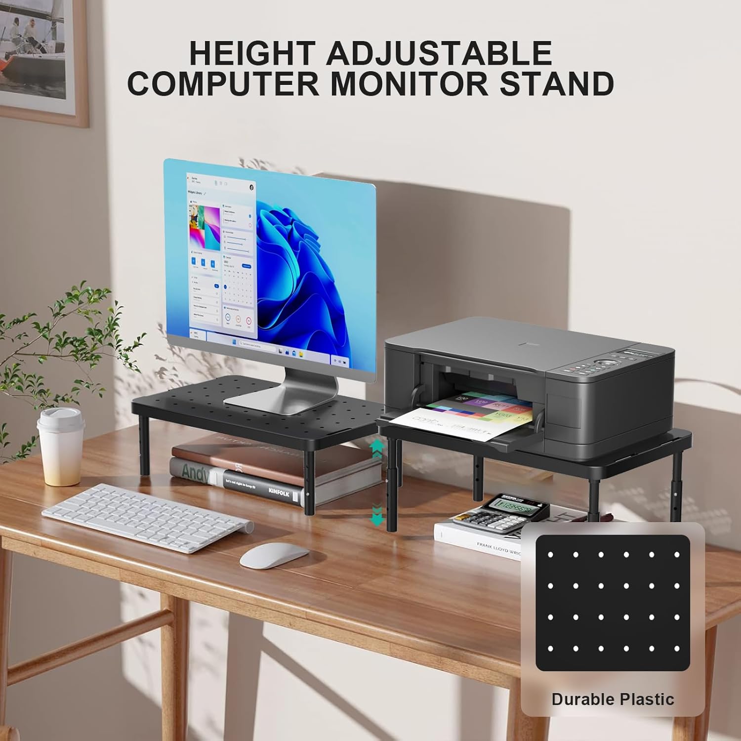 Computer Monitor Stand for Desk, Adjustable Laptop Riser, Desk Monitor Stand Underneath Storage for Office, School