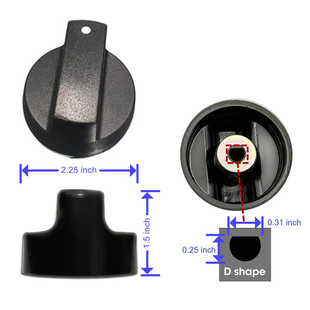 Gas Burner Control Knob Replacement, 2 Pack, Fits Most D Shaped Valve Stems