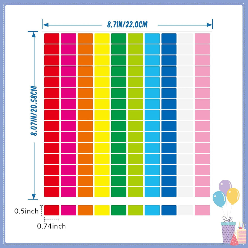 20 Sheets Color Coding Labels, Rainbow Color, 0.5 x 0.75 Inch