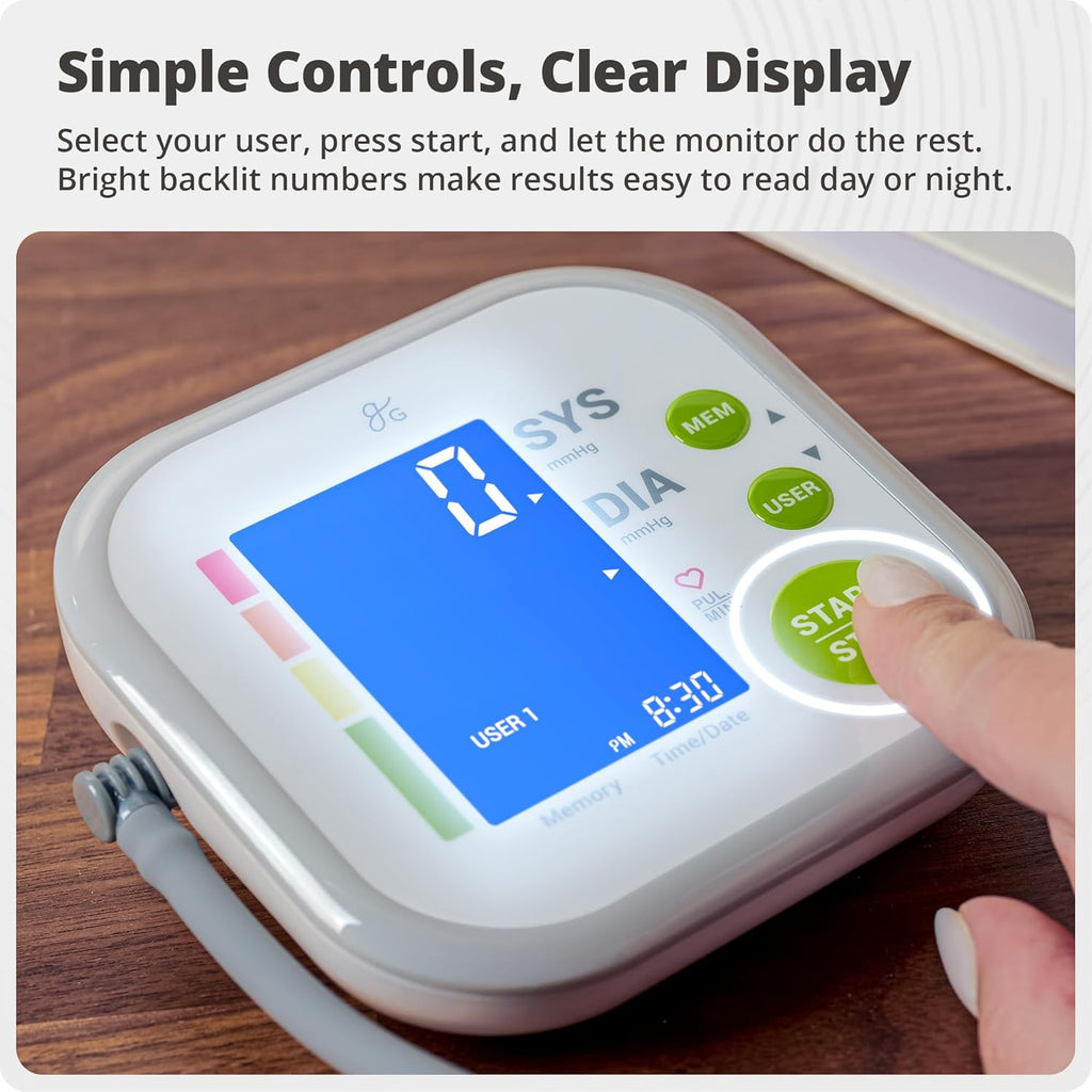 Upper Arm Blood Pressure Monitor for Home Use – Automatic One-Touch BP Machine, Wide-Range Cuff (8.7”–16.5”), Large
