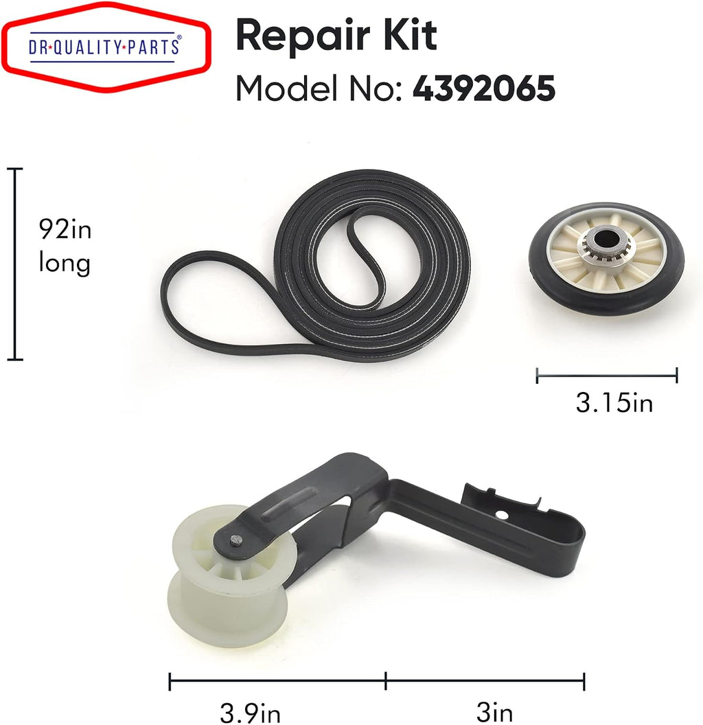 4392065 Dryer Repair Kit for Whirlpool Kenmore Maytag | Drum Belt 341241, Idler Pulley 691366, 2 Rollers 349241T, 2