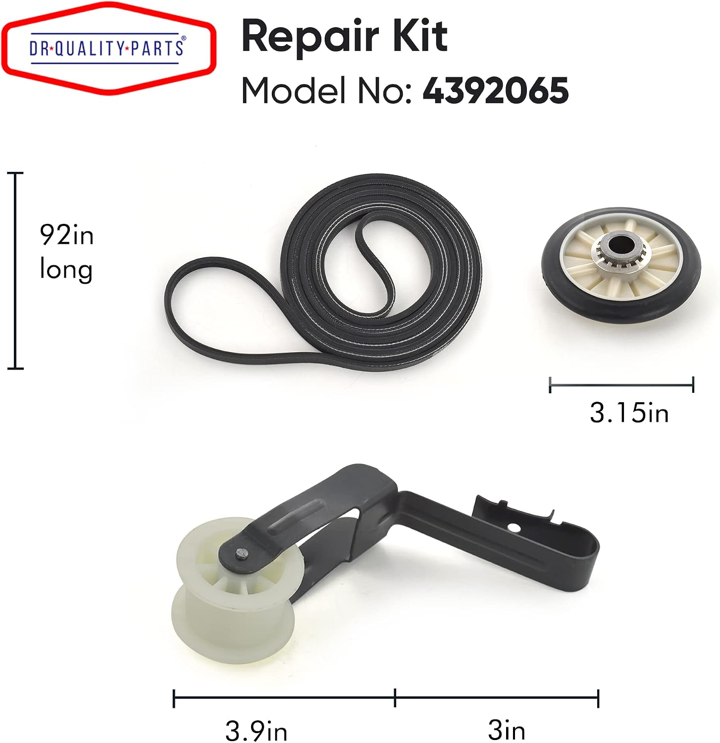 4392065 Dryer Repair Kit for Whirlpool Kenmore Maytag | Drum Belt 341241, Idler Pulley 691366, 2 Rollers 349241T, 2
