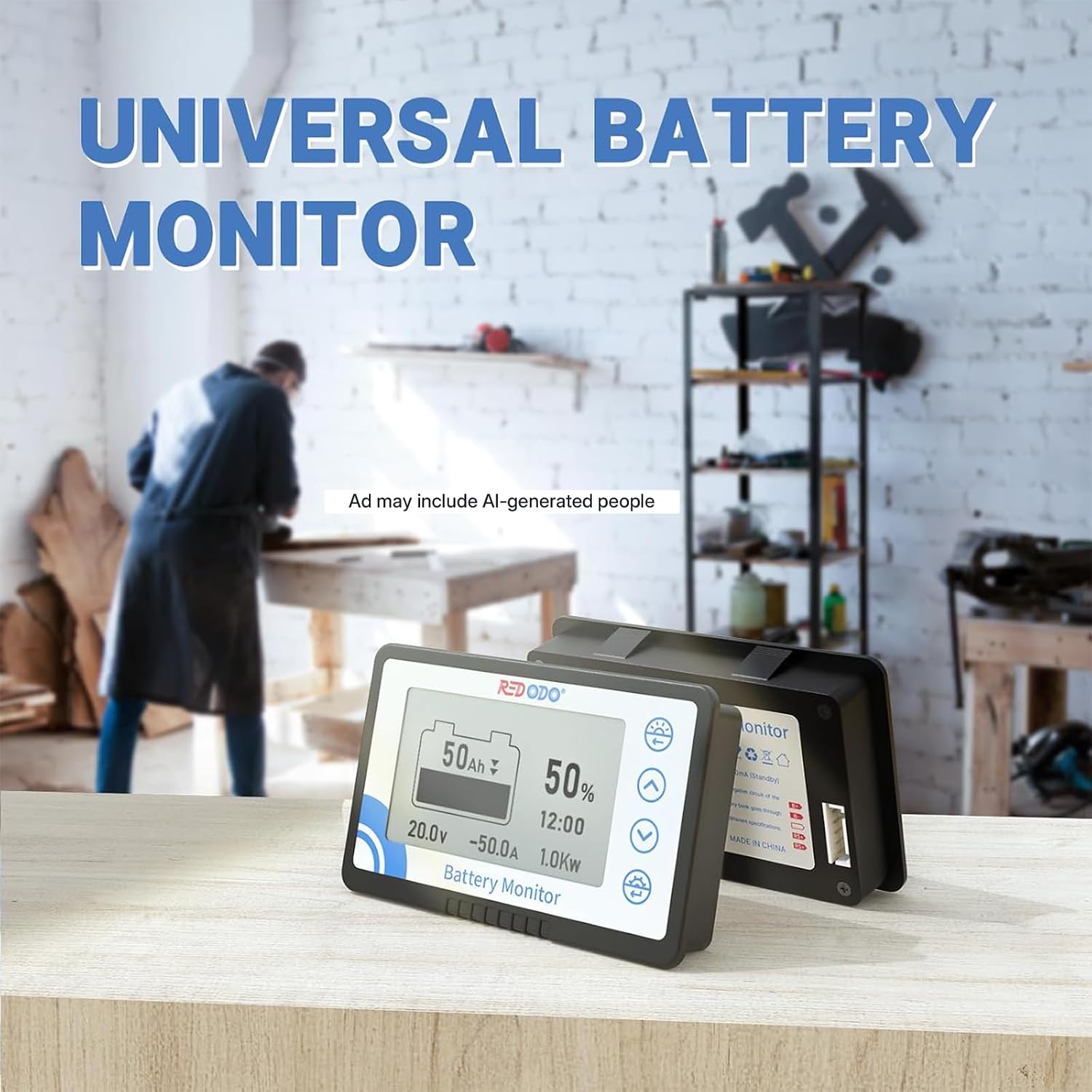 500A Battery Monitor, M10 Shunt, Voltage Alarm for 8-120V Batteries | LCD SOC/Voltage/Current/Capacity Display, Fits