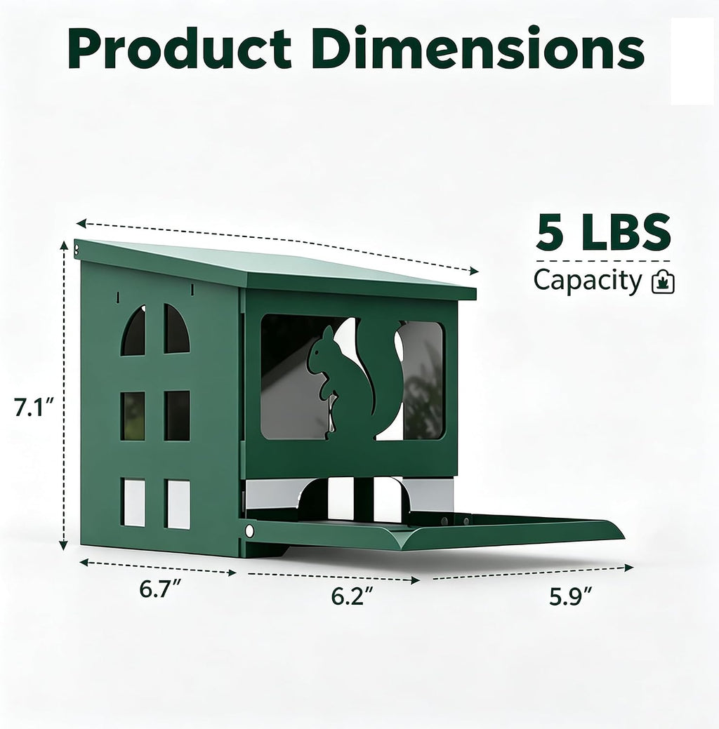 Squirrel Feeder for Outside, Durable Full Metal Squirrel Food Box, Large Capacity Chipmunk Feeder, Weather-Proof