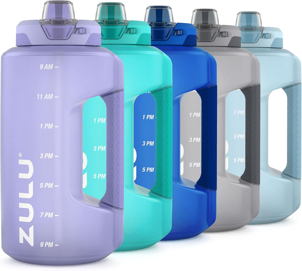 Goals 64oz BPA-Free Plastic Water Bottle with Time Markers, Violet | Half gallon leakproof water jug with time