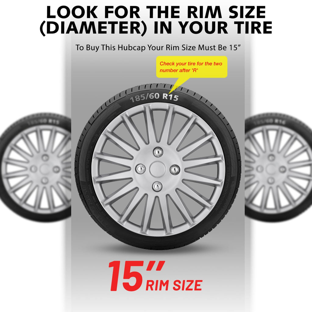 Auto Hubcap Set, R15 Wheel Cover Replacement, 15" Snap On Hubcaps