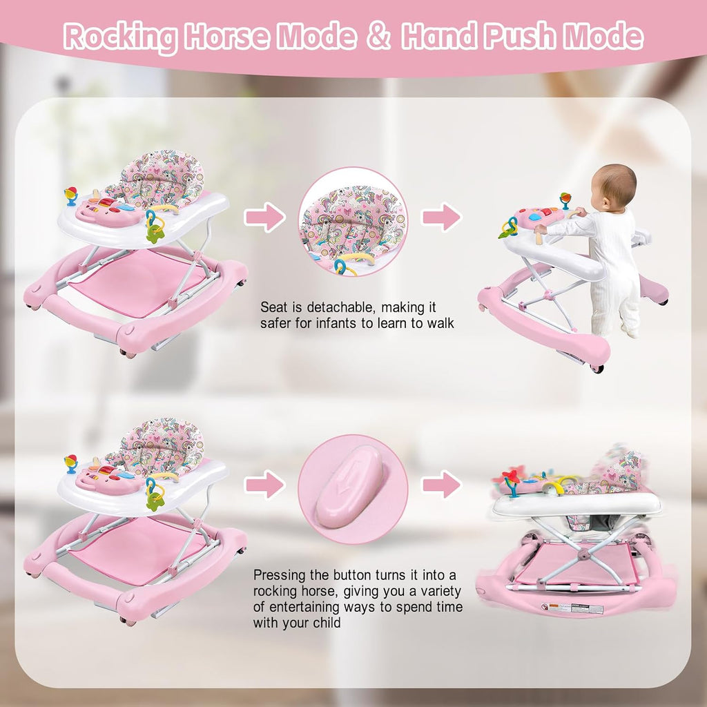 5 in 1 Foldable Baby Walker, Activity Baby Walker-Baby Bouncer, Rocker, Activity Center,Seat and Push