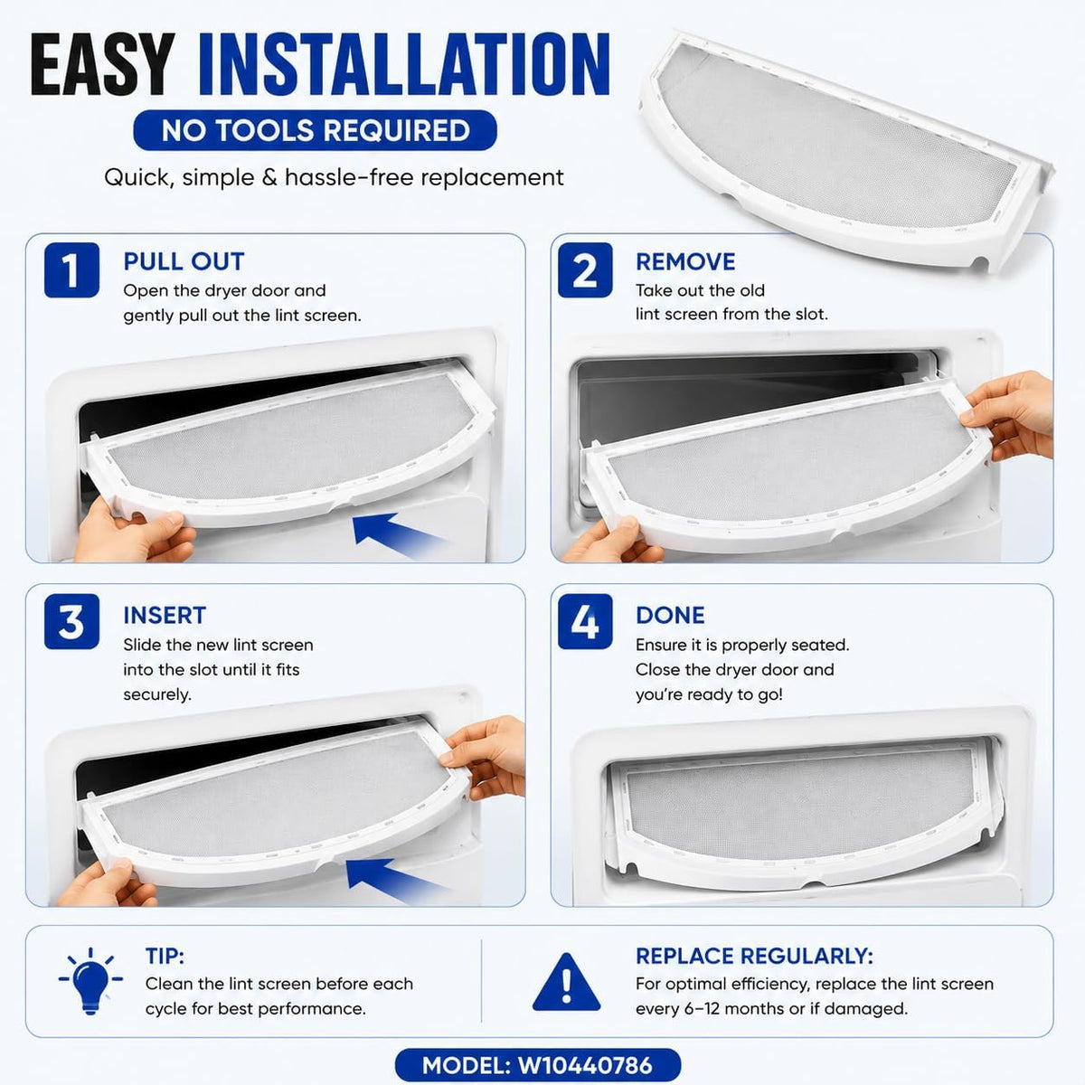 Dryer Lint Screen Filter for GE Models DBXR453EV0WW DPSR473EW0WW DBXR463EB0WW DBXR453EA1WW DBSR453EB0WW DPSR473GW0WW DBXR453GV0WW DPSR483EA1WW DBXR453ET5WW