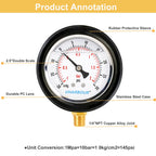 UHARBOUR Pressure Vacuum Gauge -30 inhg/30 PSI, 2-1/2" Dial Liquid