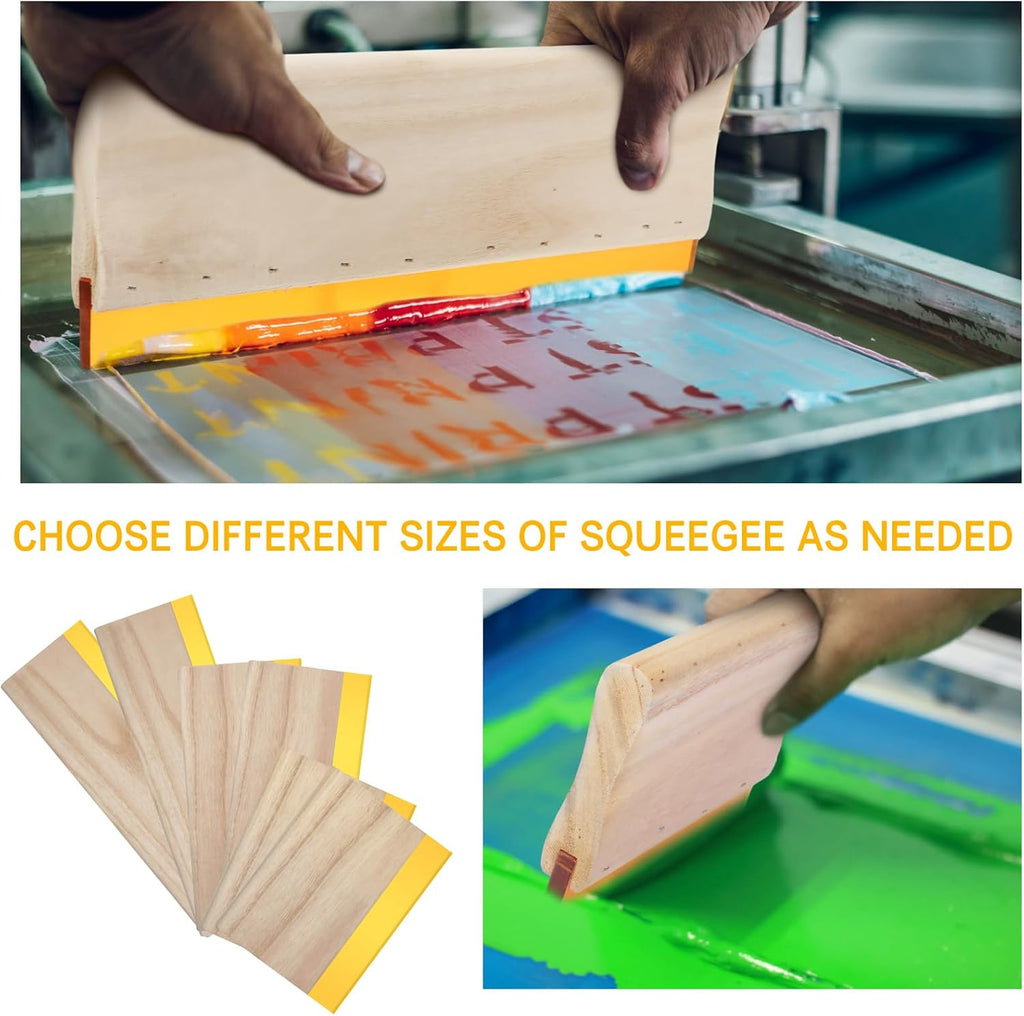 6 Pcs Rubber Screen Printing Squeegee Wooden Ink Scraper 75 Durometer Silk Stencil Screen Printing Squeegee for