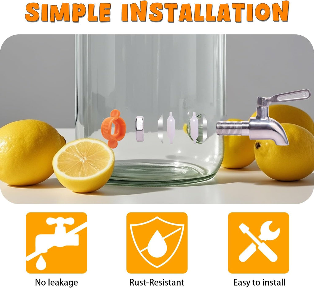 2 Gallon Glass Drink Dispenser with Stainless Steel Spigot,1 Pack Glass Beverage Dispenser Water Lemonade Dispensers