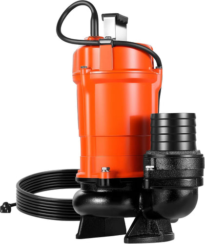 1 HP Submersible Trash Pump, 5000 GPH, 120V Cast Iron Submersible Sump Sewage Pump with 3 in Discharge, 40 ft Max
