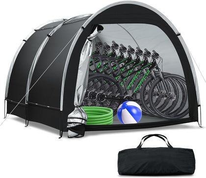Bike Storage Tent, PU5000 Waterproof Large Shed for 5-8 Bikes | Outdoor Heavy Duty 210D Oxford Dual-Door Shelter for