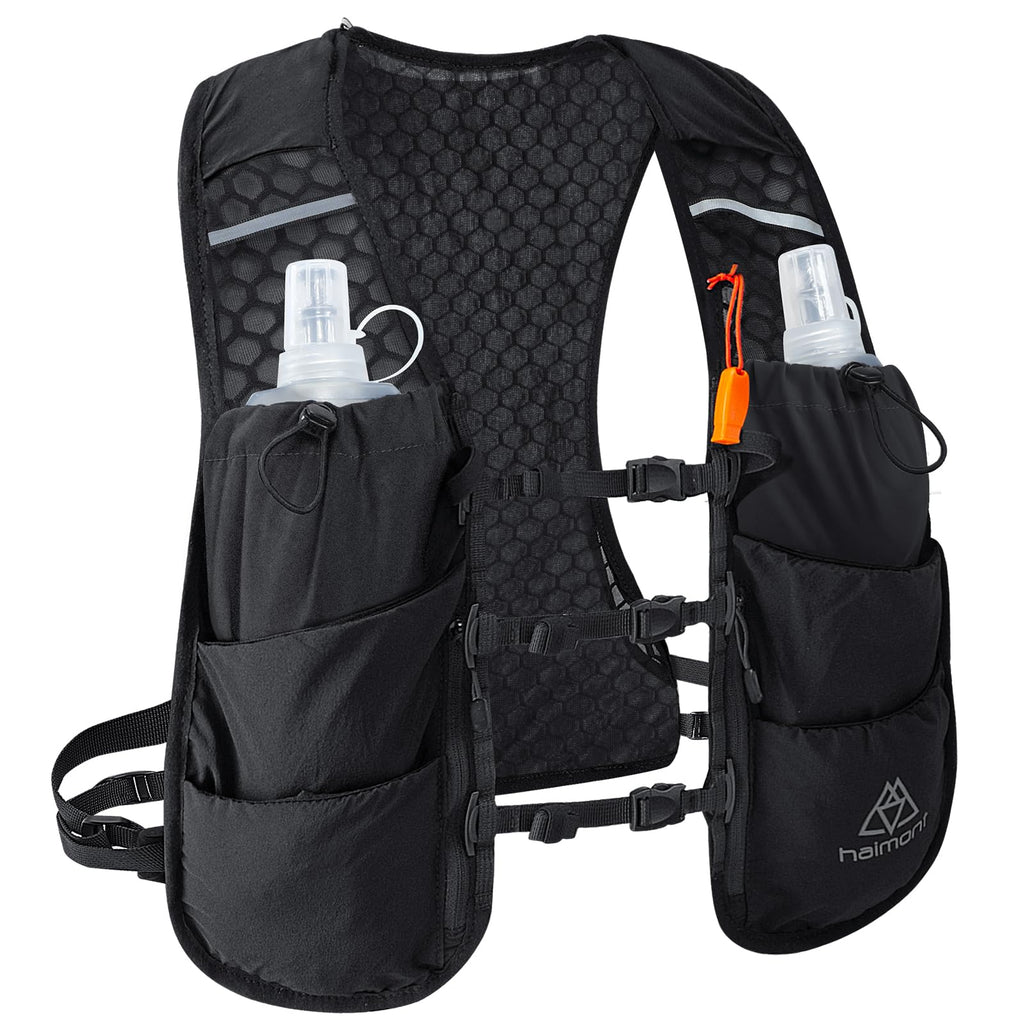 5L Trail Running Hydration Vest with Soft Flasks, Black, M