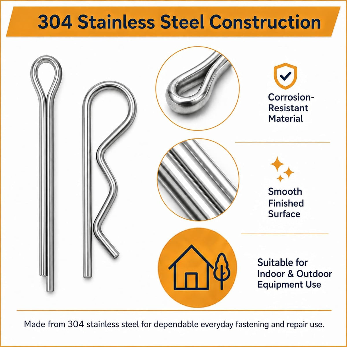 600 Pcs Cotter Pin Assortment Kit 304 Stainless Steel Split Pins & R Clips
