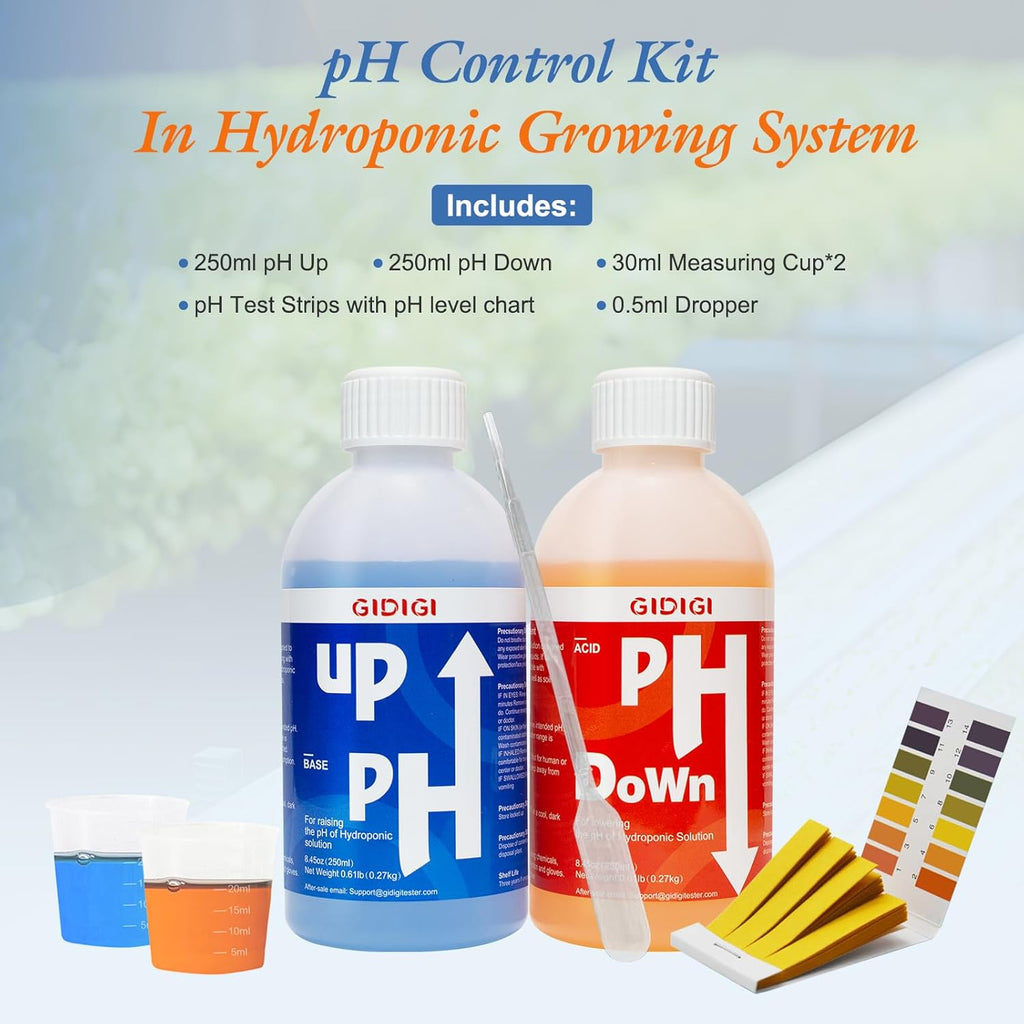Hydroponics pH Up Down Solution pH Control Kit pH Adjuster | Aquaponic, Balance Nutrient Solution, Include pH Test