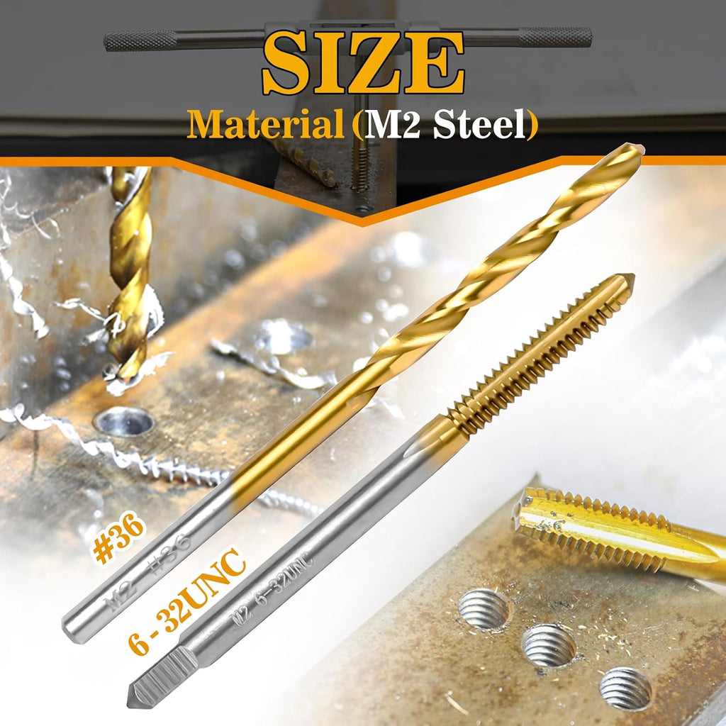 6-32 UNC Tap and #36 Drill Bit Kit for Metal,M2 HSS Drill and Tap Set
