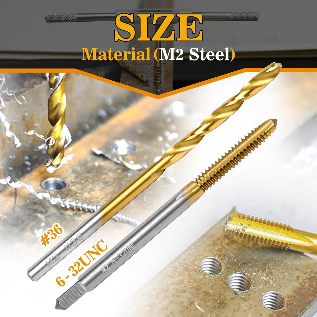 6-32 UNC Tap and #36 Drill Bit Kit for Metal,M2 HSS Drill and Tap Set
