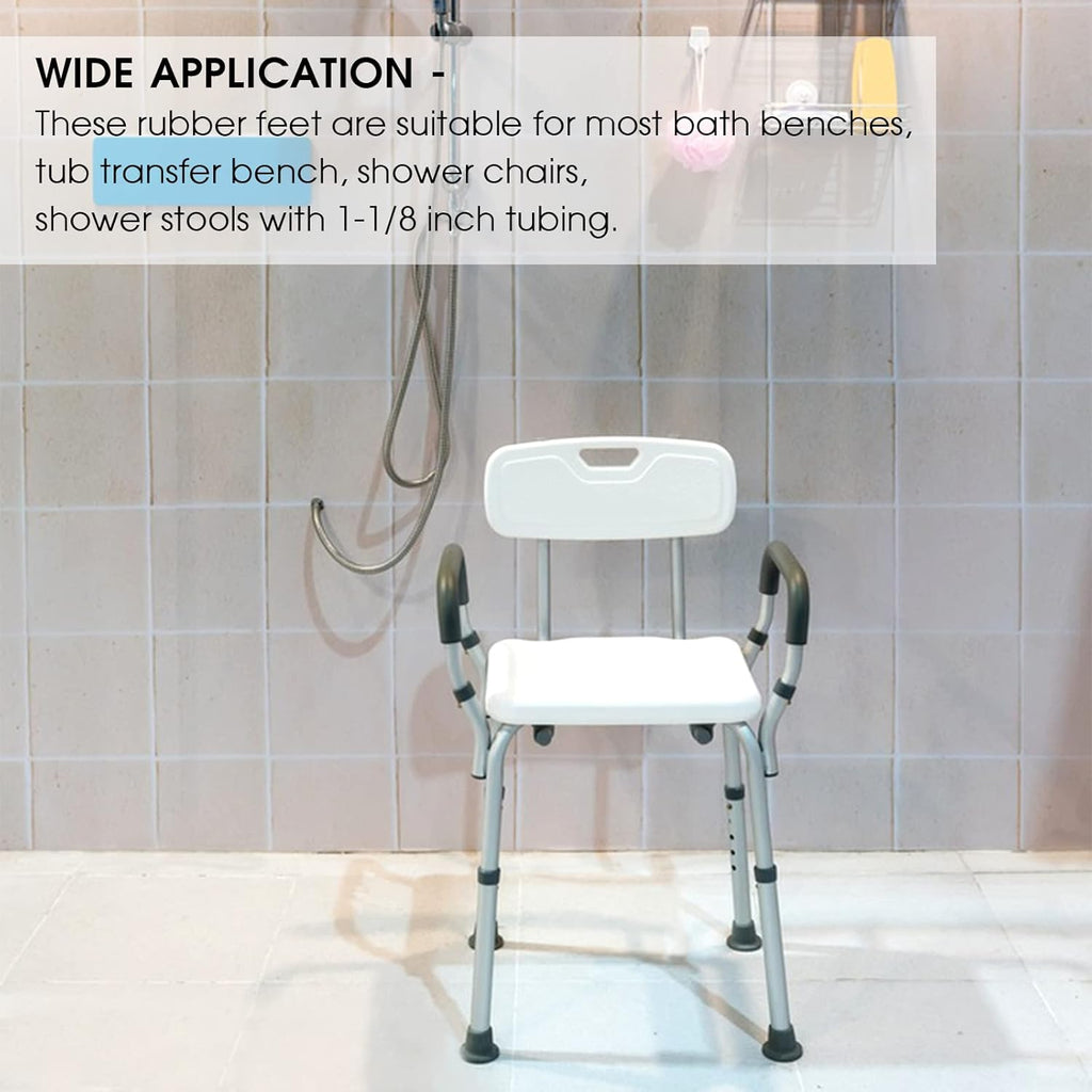 Heavy Duty Shower Chair Leg Caps 4 Pack - Replacement Rubber Feet for Bath Seat, Stools - Non Slip Tips With Suction