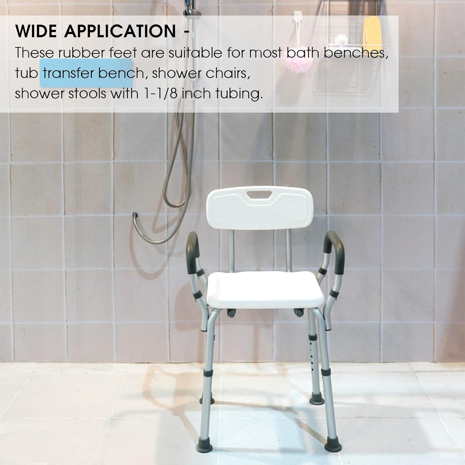 Heavy Duty Shower Chair Leg Caps 4 Pack - Replacement Rubber Feet for Bath Seat, Stools - Non Slip Tips With Suction