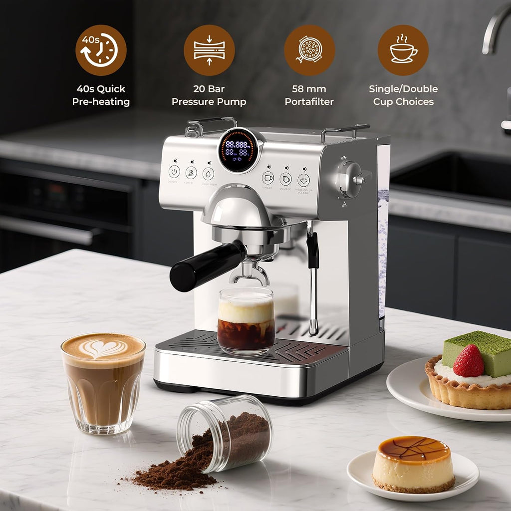 Espresso Machine with Milk Frother,20 Bar Semi-Automatic Expresso Coffee Machine for Home,50oz Removable Tank,Hot &