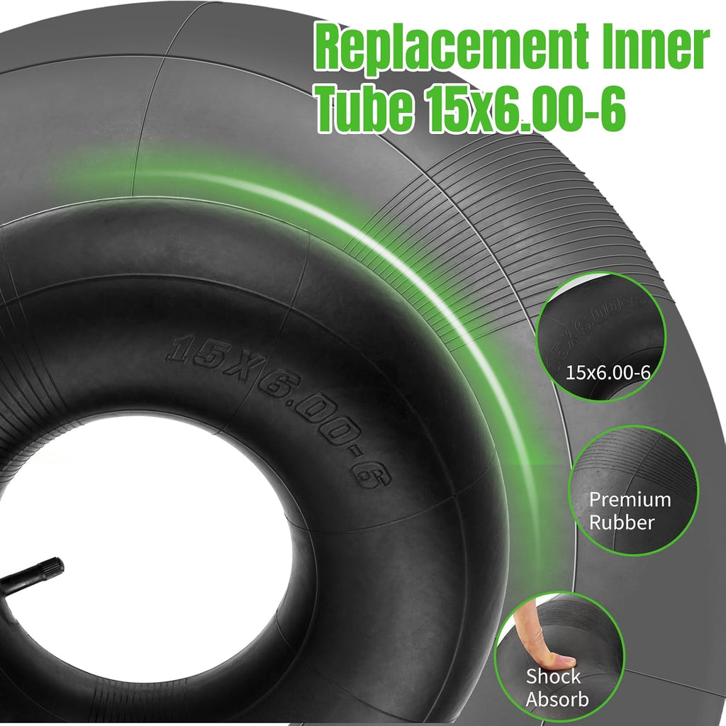 15x6.00-6 Inner Tubes with TR-13 Straight Valve Stem, 2 Pack | Heavy Duty 15x6-6 Replacement Lawn Mower Tire Inner