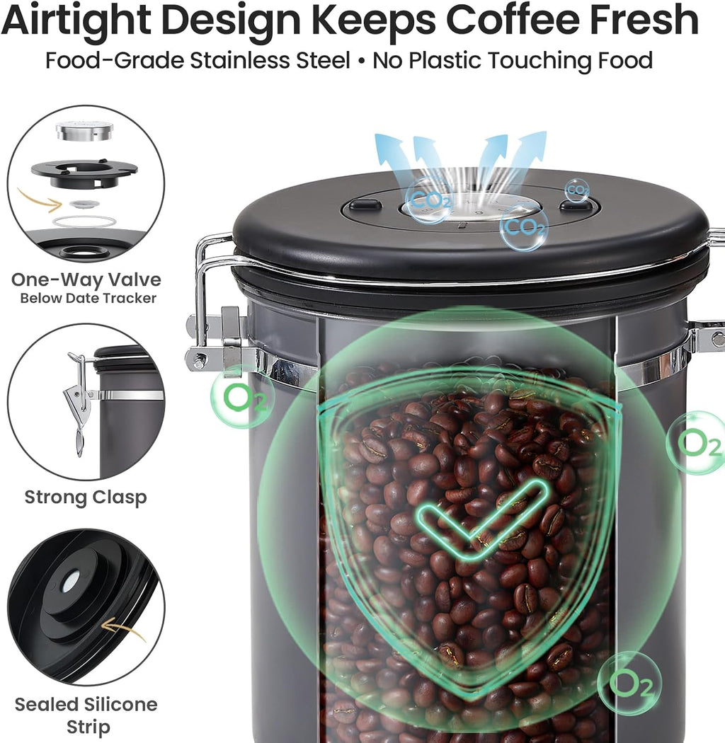 Coffee Canister, Airtight Stainless Steel Food Storage Container,16OZ | Date Tracker, Kitchen Jars for Beans,Ground