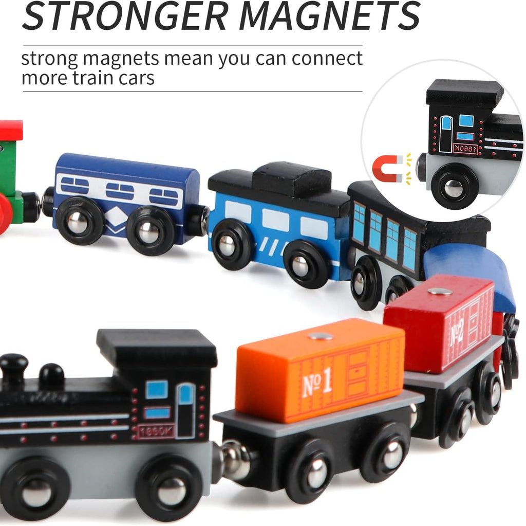 Wooden Train Set 16 PCS Train Toys Magnetic Set Includes Storage Bag - Wooden Track Accessories - Wooden Magnetic Car