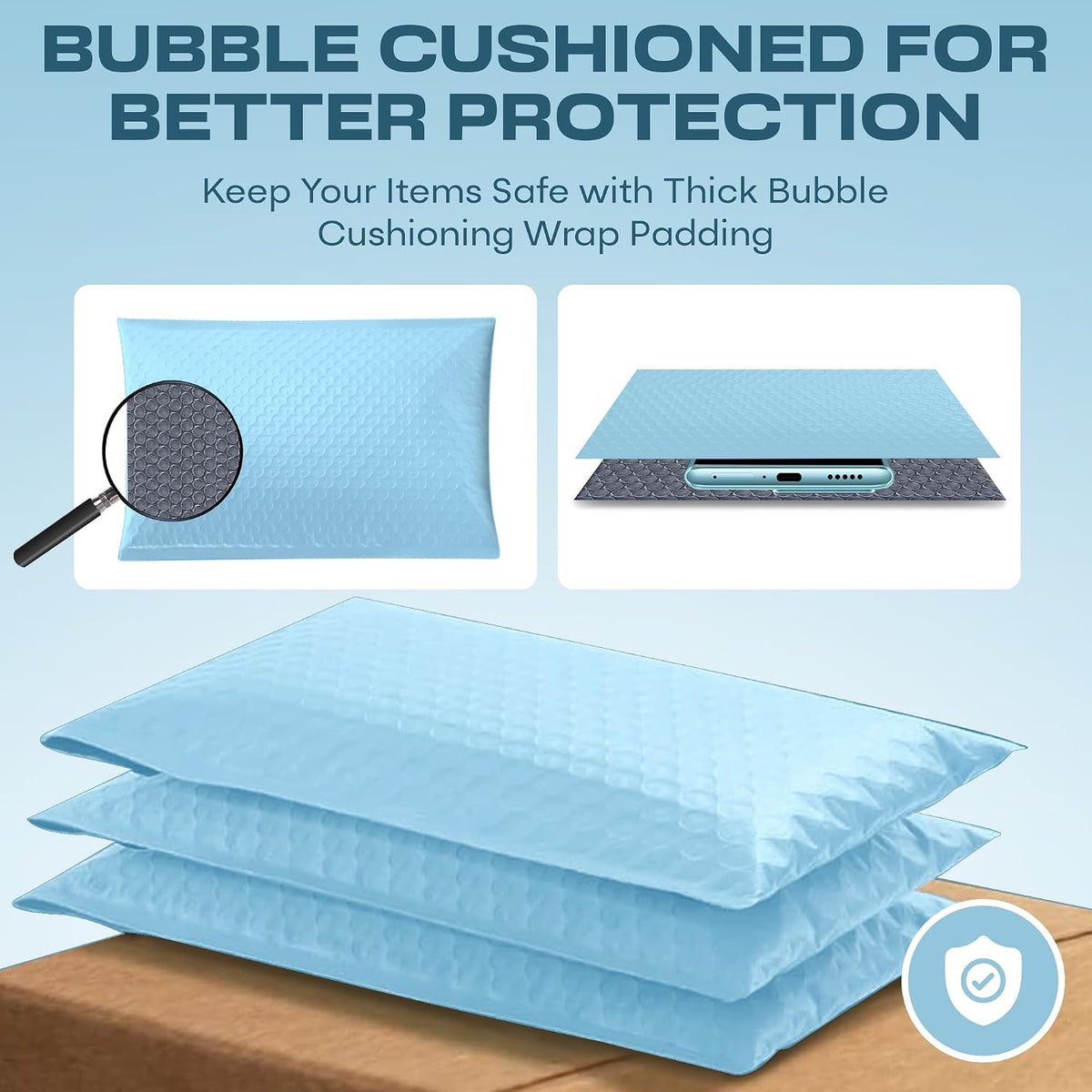 Light Blue Bubble Mailers 12.5x19 Poly Padded Envelopes #6, 20 Pack